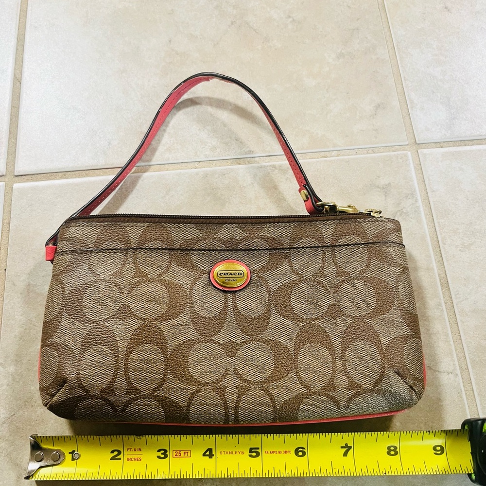 Coach Signature Brown Wristlet with Red Trim - Picture 2 of 7